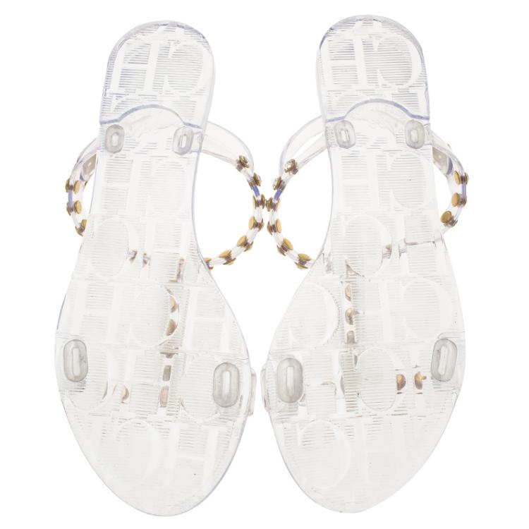 Pre Owned Carolina Herrera Transparent Studded Jelly Sandals Size 38