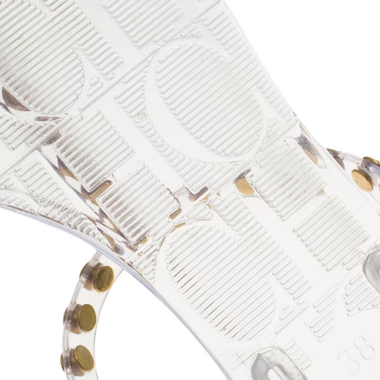 Pre Owned Carolina Herrera Transparent Studded Jelly Sandals Size 38