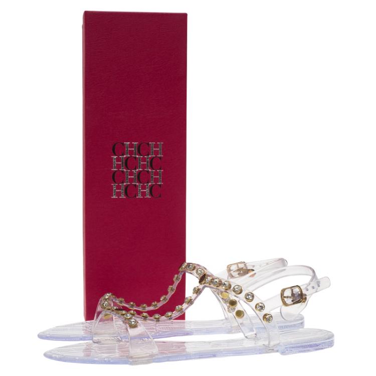 Pre Owned Carolina Herrera Transparent Studded Jelly Sandals Size 38