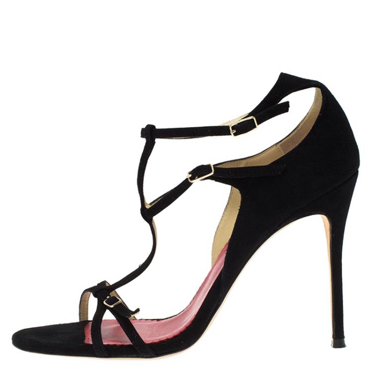 Pre Owned Carolina Herrera Black Suede Strappy Sandals Size 40