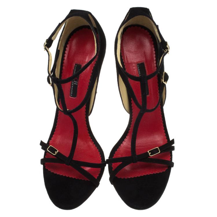 Pre Owned Carolina Herrera Black Suede Strappy Sandals Size 40