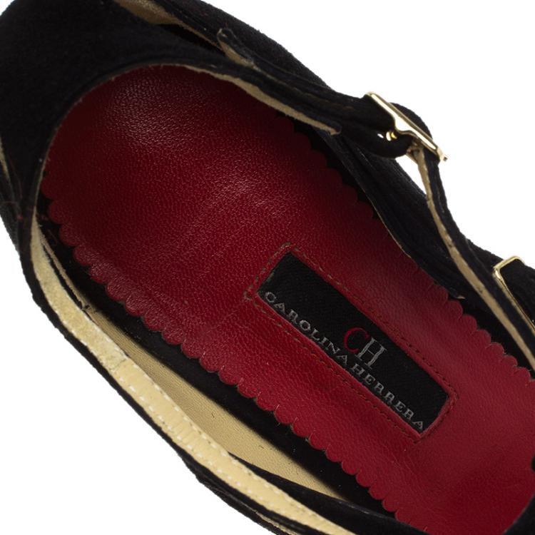 Pre Owned Carolina Herrera Black Suede Strappy Sandals Size 40