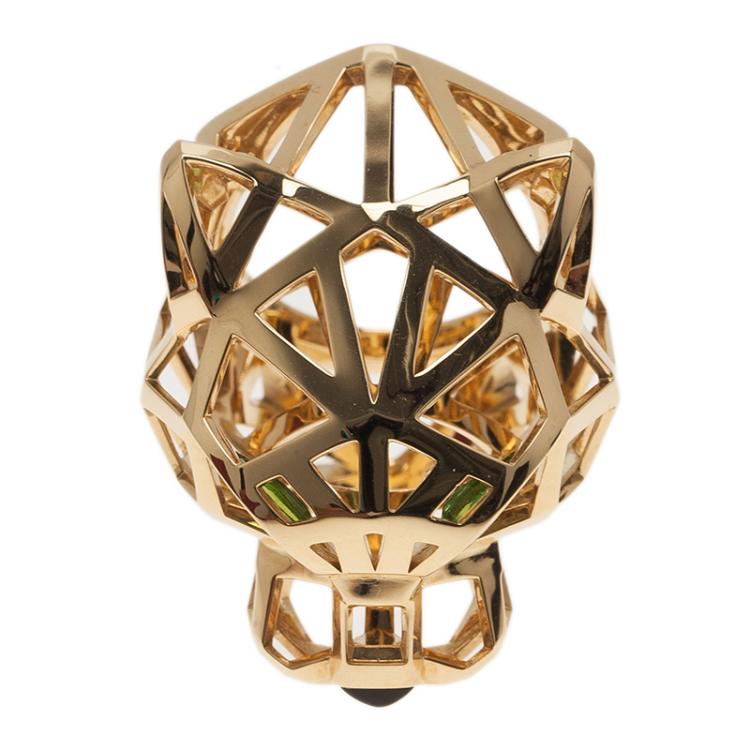 Pre Owned Cartier Panthère Tzavorite Garnet Yellow Gold Ring Size 52