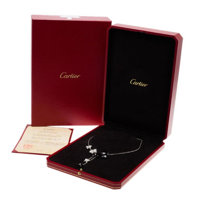 Pre Owned Cartier Caresse D'orchidees Par Cartier Diamonds, Onyx and White Gold Necklace