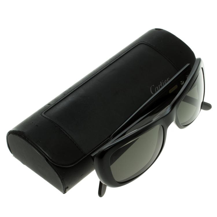 Pre Owned Cartier Black 135 Rectangle Sunglasses