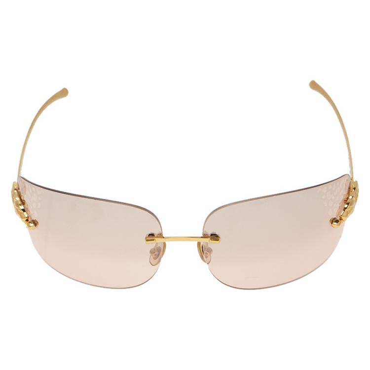 Pre Owned Cartier Gold Panthere De Cartier Shield Sunglasses