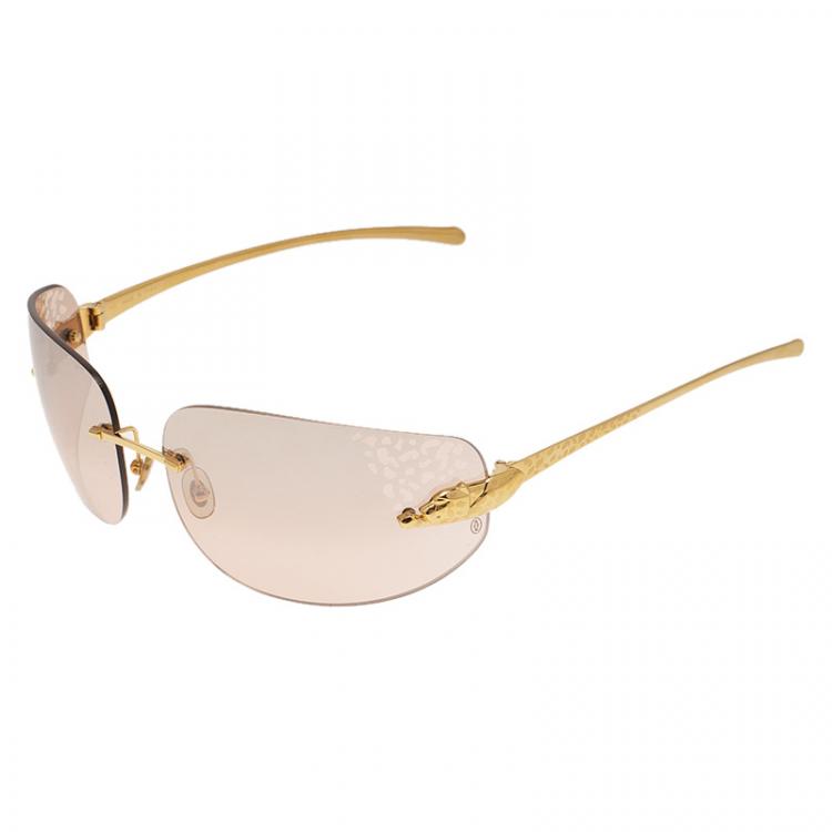 Pre Owned Cartier Gold Panthere De Cartier Shield Sunglasses