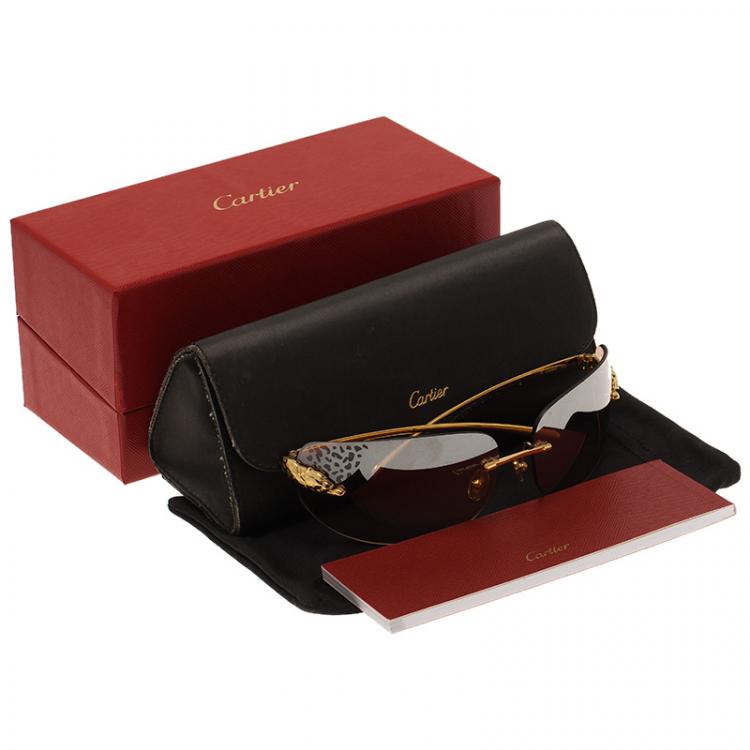 Pre Owned Cartier Gold Panthere De Cartier Shield Sunglasses