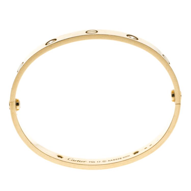 Pre Owned Cartier Love 4 Diamonds & 18k Yellow Gold Bracelet 17cm