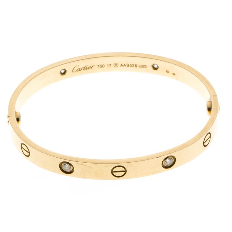 Pre Owned Cartier Love 4 Diamonds & 18k Yellow Gold Bracelet 17cm
