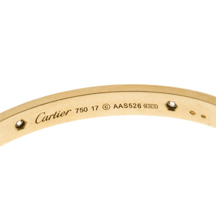 Pre Owned Cartier Love 4 Diamonds & 18k Yellow Gold Bracelet 17cm