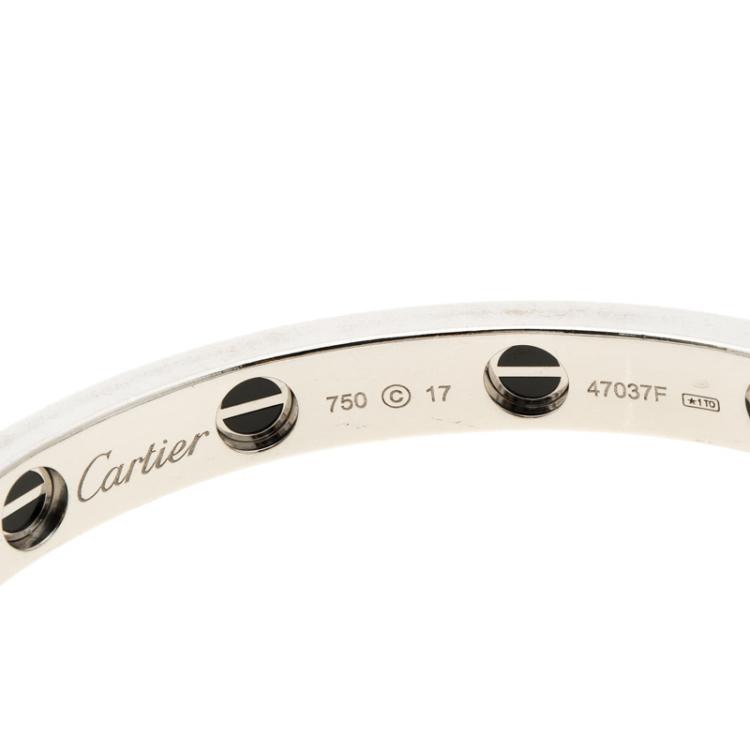 Pre Owned Cartier Love Diamond Paved Ceramic & 18K White Gold Bracelet 17cm