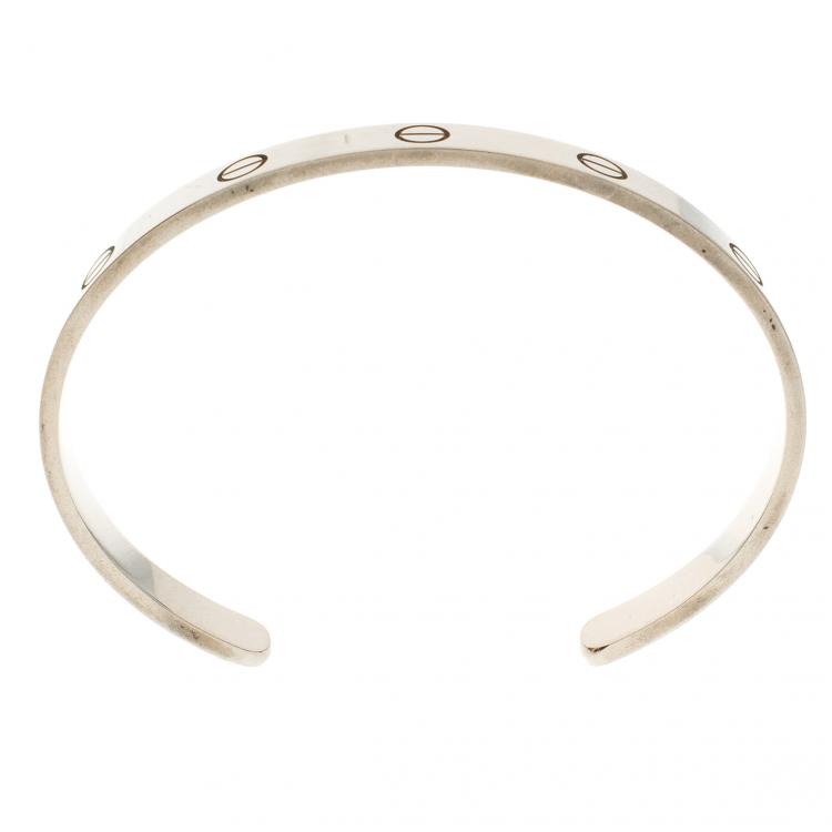 Pre Owned Cartier Love White Gold Open Cuff Bracelet Size 18