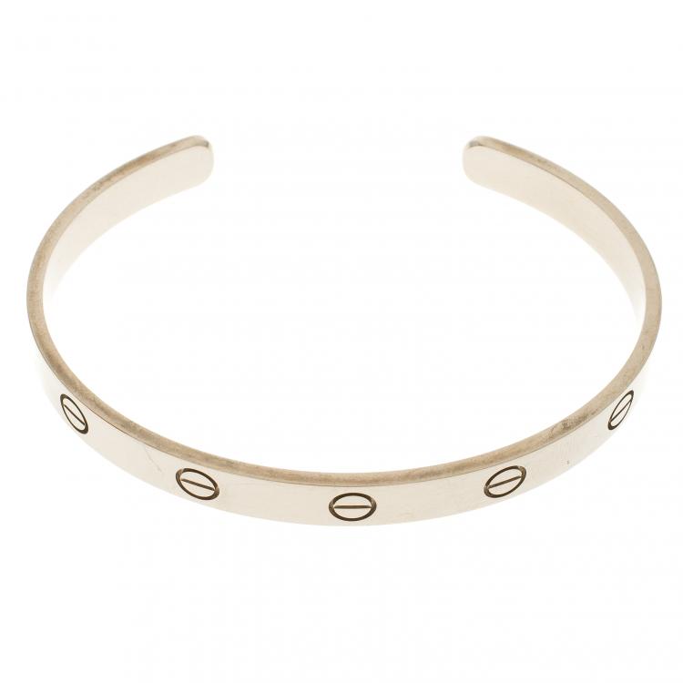 Pre Owned Cartier Love White Gold Open Cuff Bracelet Size 18