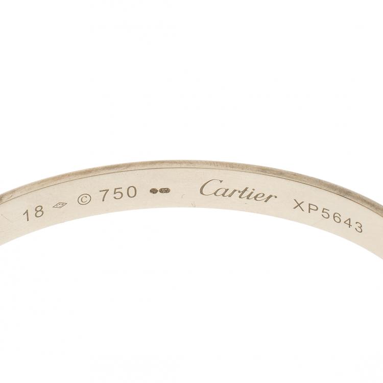 Pre Owned Cartier Love White Gold Open Cuff Bracelet Size 18
