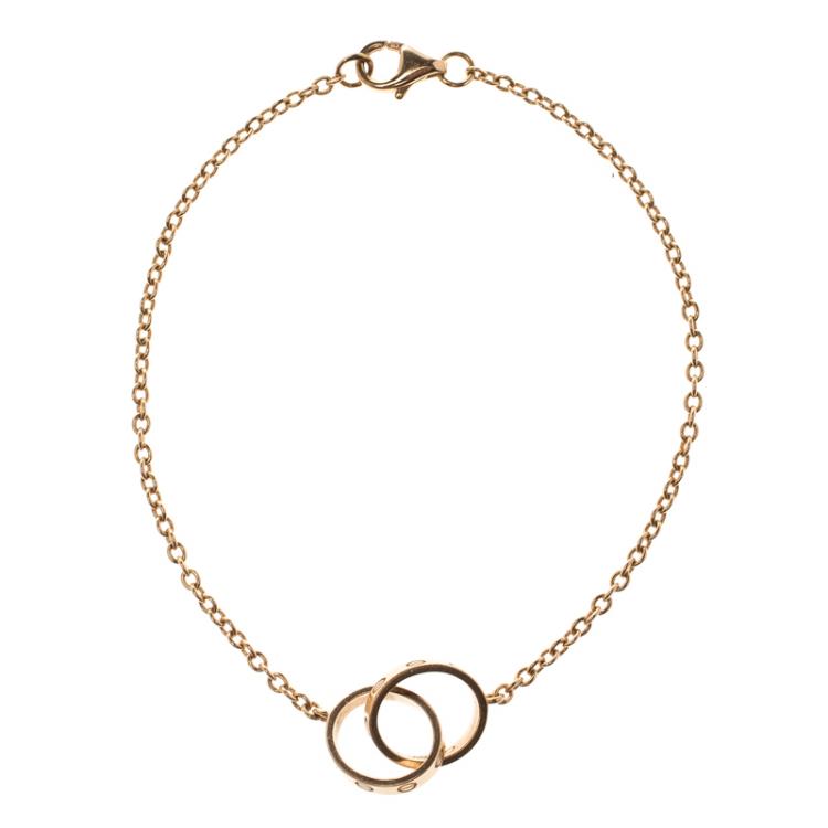 Pre Owned Cartier Love 2 Hoops 18k Rose Gold Bracelet Size 17