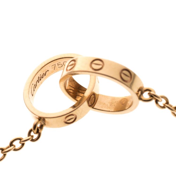 Pre Owned Cartier Love 2 Hoops 18k Rose Gold Bracelet Size 17
