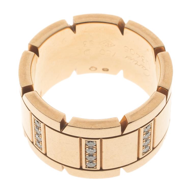 Pre Owned Cartier Tank Francaise Diamond & 18k Yellow Gold Ring Size 53