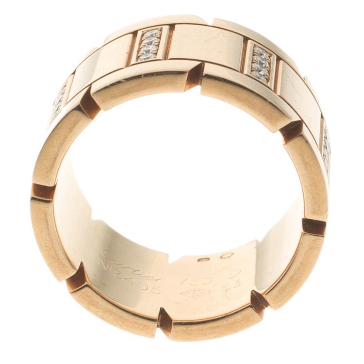 Pre Owned Cartier Tank Francaise Diamond & 18k Yellow Gold Ring Size 53