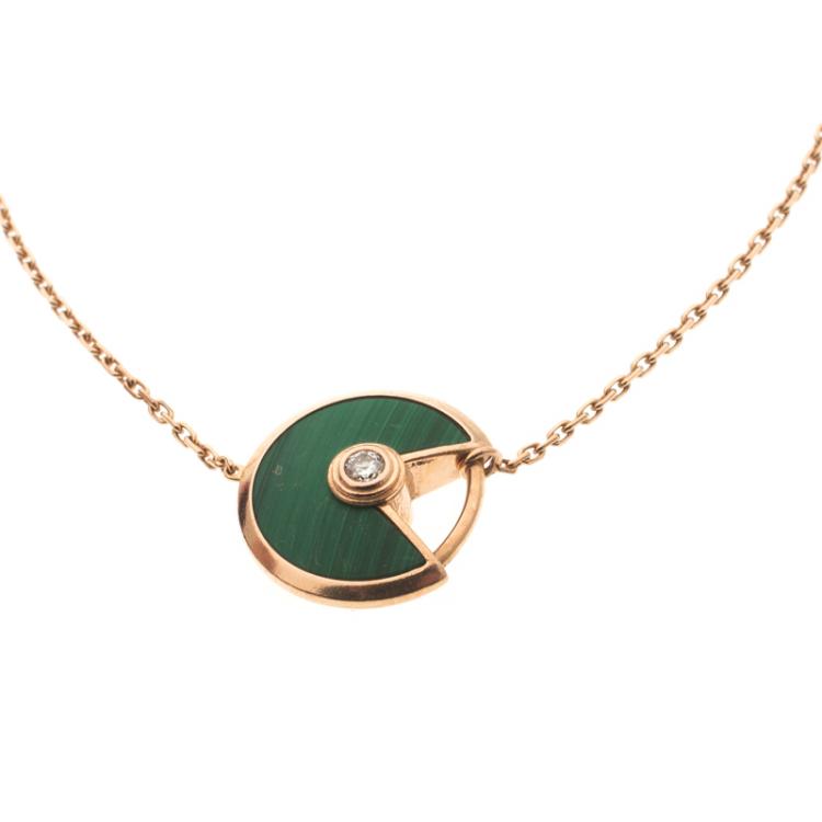 Pre Owned Cartier Amulette de Cartier Malachite Diamond & 18k Rose Gold Bracelet 16cm