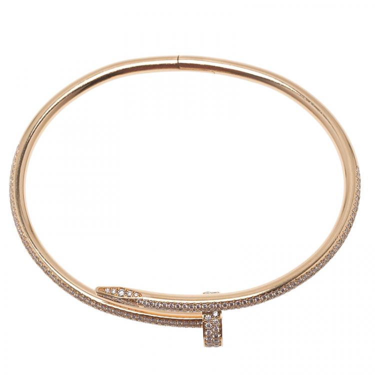 Pre Owned Cartier Juste Un Clou Diamond Paved Rose Gold Bracelet