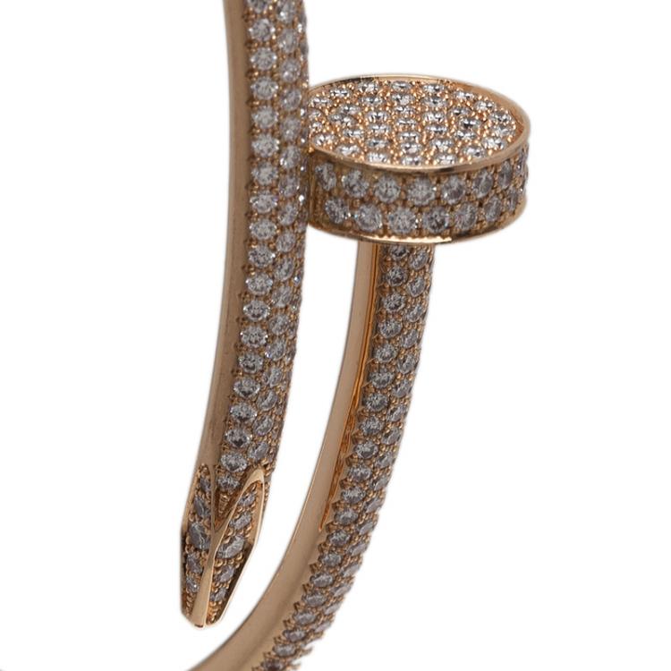 Pre Owned Cartier Juste Un Clou Diamond Paved Rose Gold Bracelet