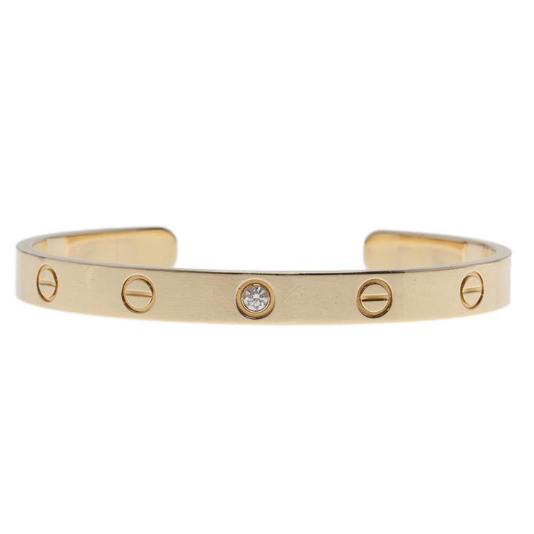 Pre Owned  Cartier Love 1 Diamond Yellow Gold Open Cuff Bracelet
