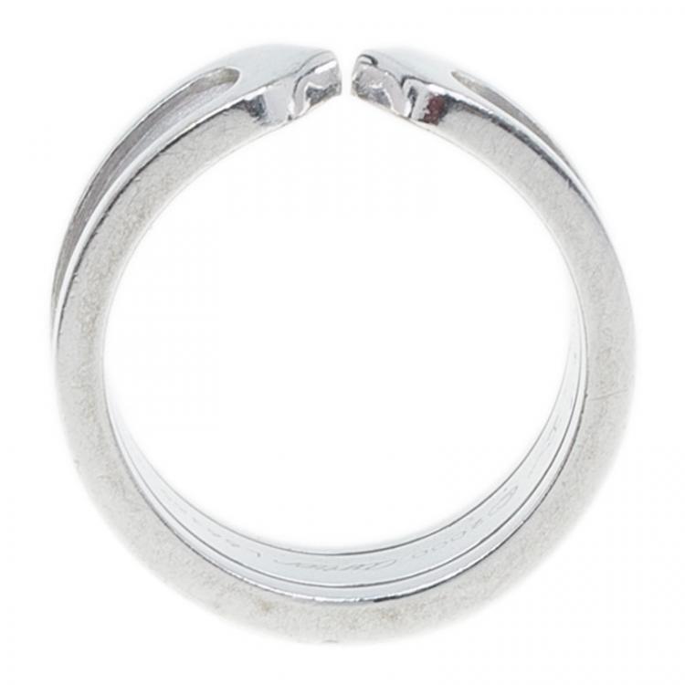 Pre Owned Cartier Double C White Gold Band Ring Size 47