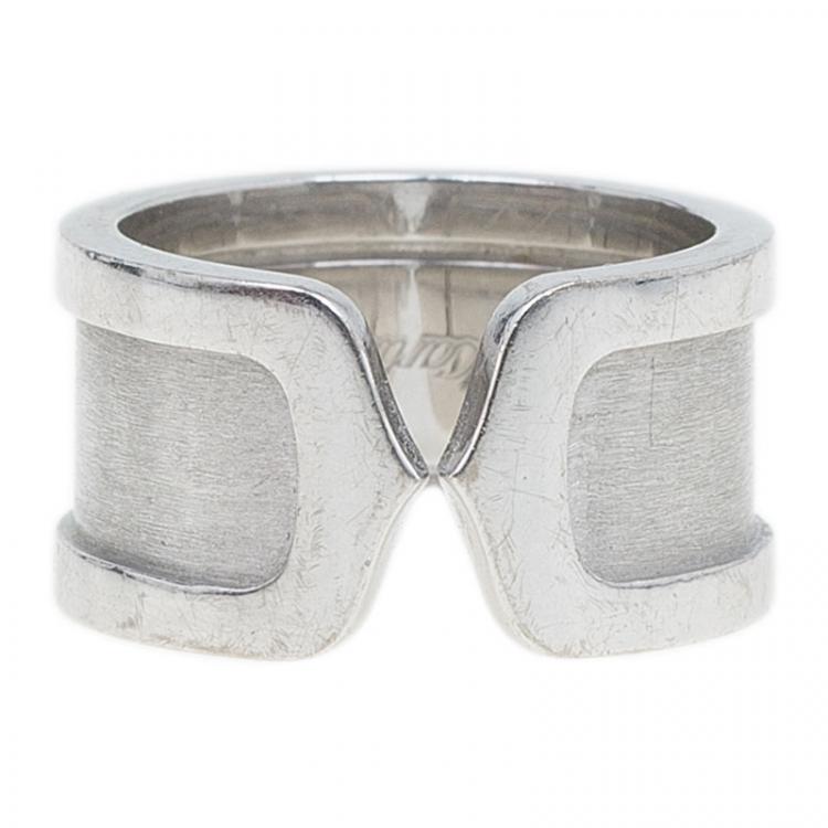 Pre Owned Cartier Double C White Gold Band Ring Size 47