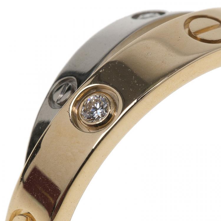 Pre Owned Cartier Love 6 Diamonds Rose and White Double Band Ring Size 50