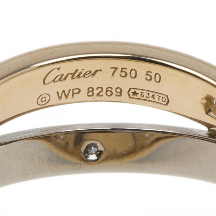Pre Owned Cartier Love 6 Diamonds Rose and White Double Band Ring Size 50