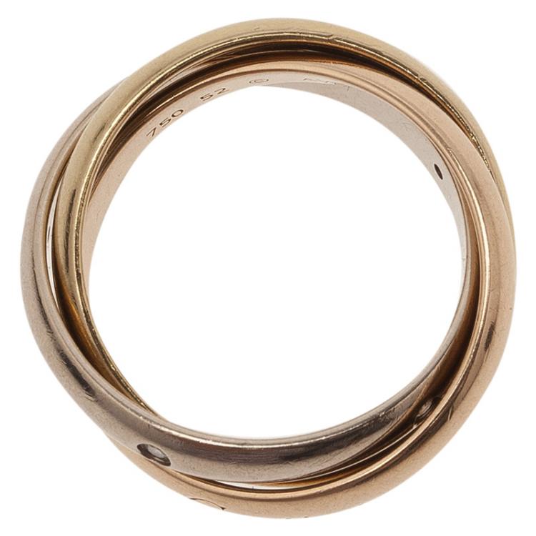 Pre Owned Cartier Trinity 5 Diamonds Three Tone Gold Small Model Ring Size 52