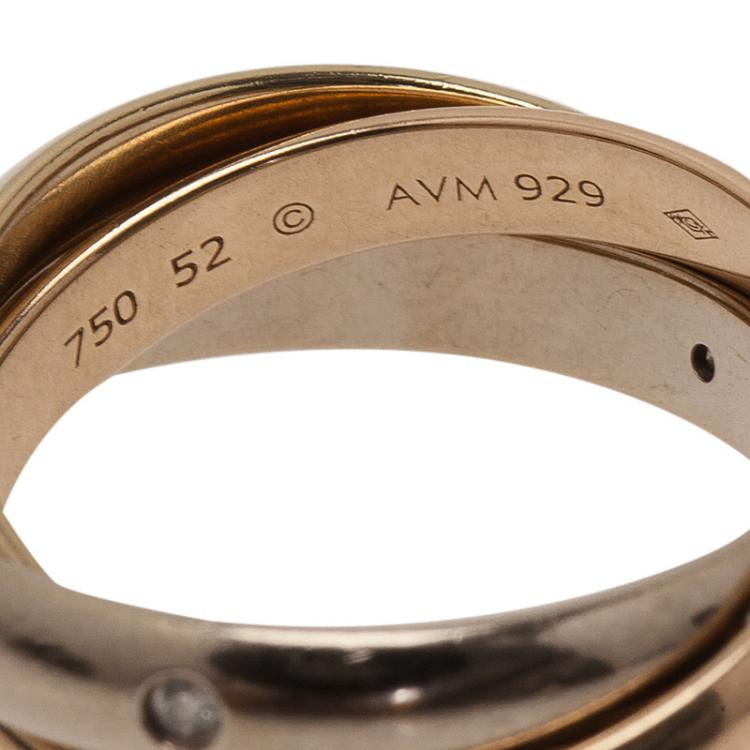 Pre Owned Cartier Trinity 5 Diamonds Three Tone Gold Small Model Ring Size 52