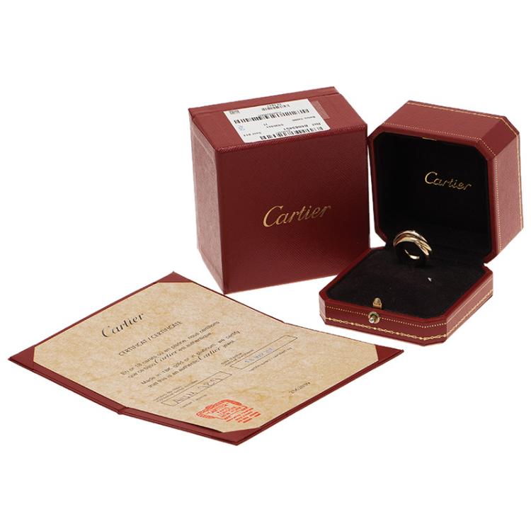 Pre Owned Cartier Trinity 5 Diamonds Three Tone Gold Small Model Ring Size 52