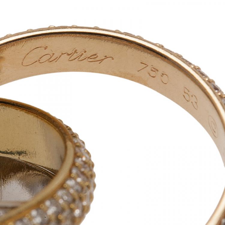 Pre Owned Cartier Trinity Diamond Pavé Three Tone Gold Ring Size 53