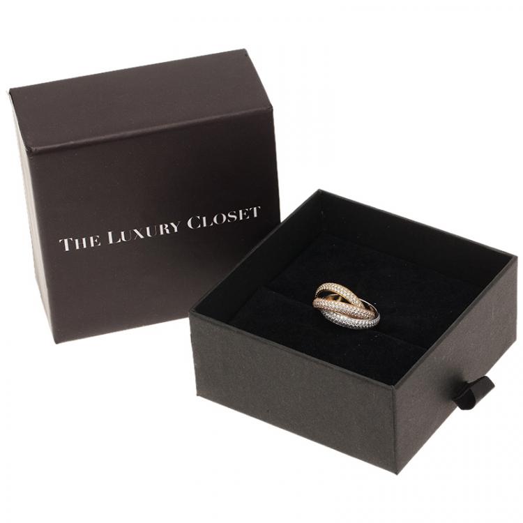Pre Owned Cartier Trinity Diamond Pavé Three Tone Gold Ring Size 53