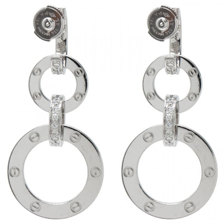 Pre Owned Cartier Love Diamond White Gold Dangling Earrings