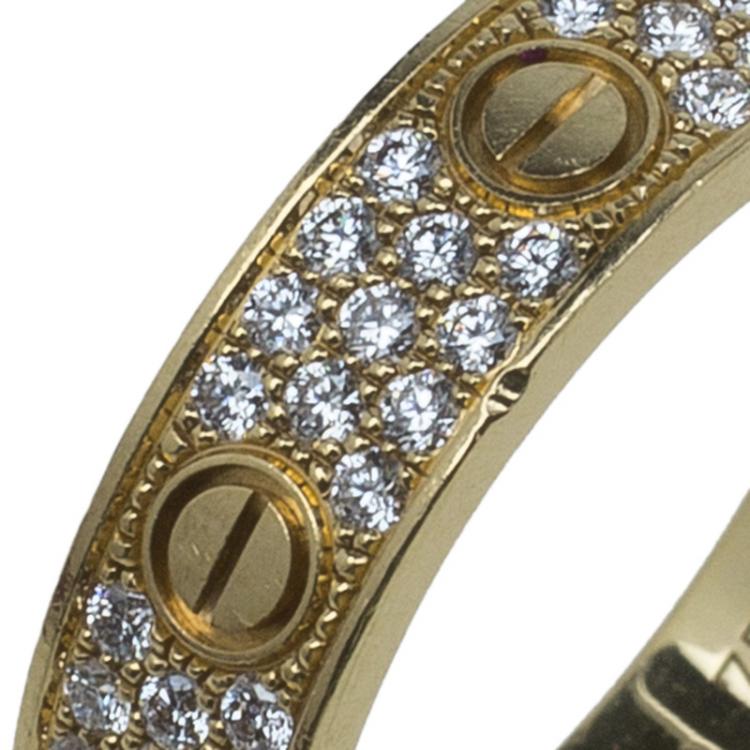 Pre Owned Cartier Love Diamond Paved Yellow Gold Wedding Band Ring Size 53