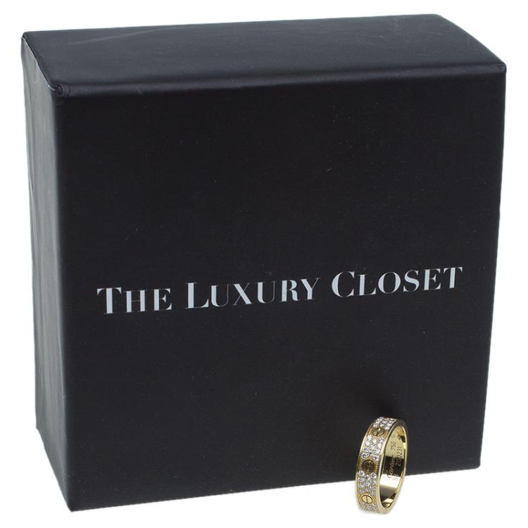 Pre Owned Cartier Love Diamond Paved Yellow Gold Wedding Band Ring Size 53
