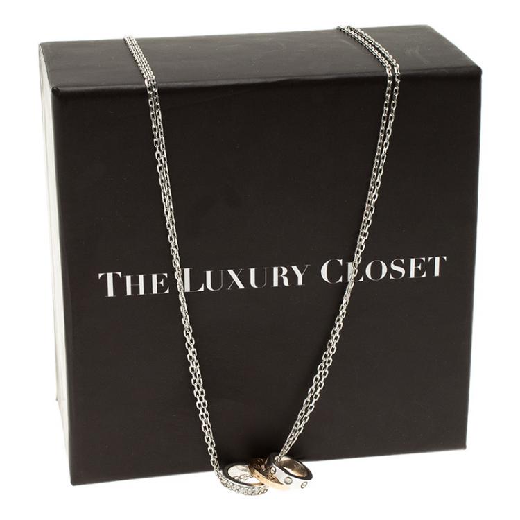 Pre Owned Cartier Love 3 Hoops White and Rose Gold Diamond Necklace