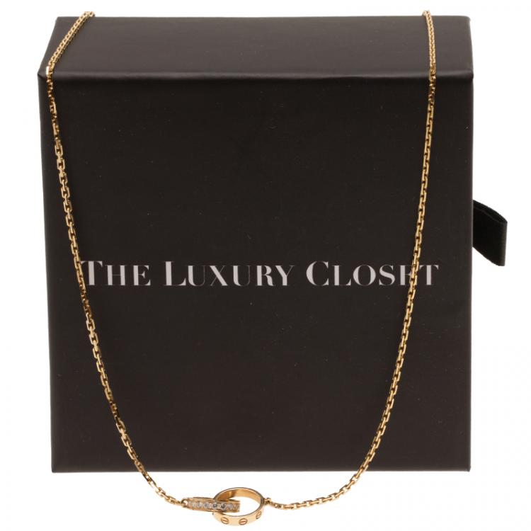 Pre Owned Cartier Love 2 Hoops Diamonds Gold Chain Necklace