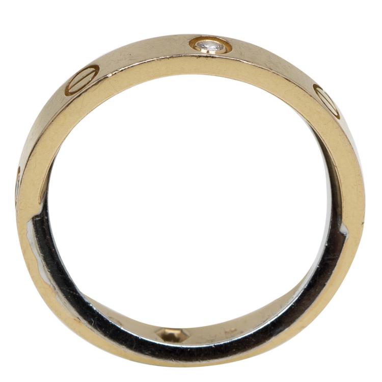 Pre Owned Cartier Love Diamond Paved White and Rose Gold Ring Size 52