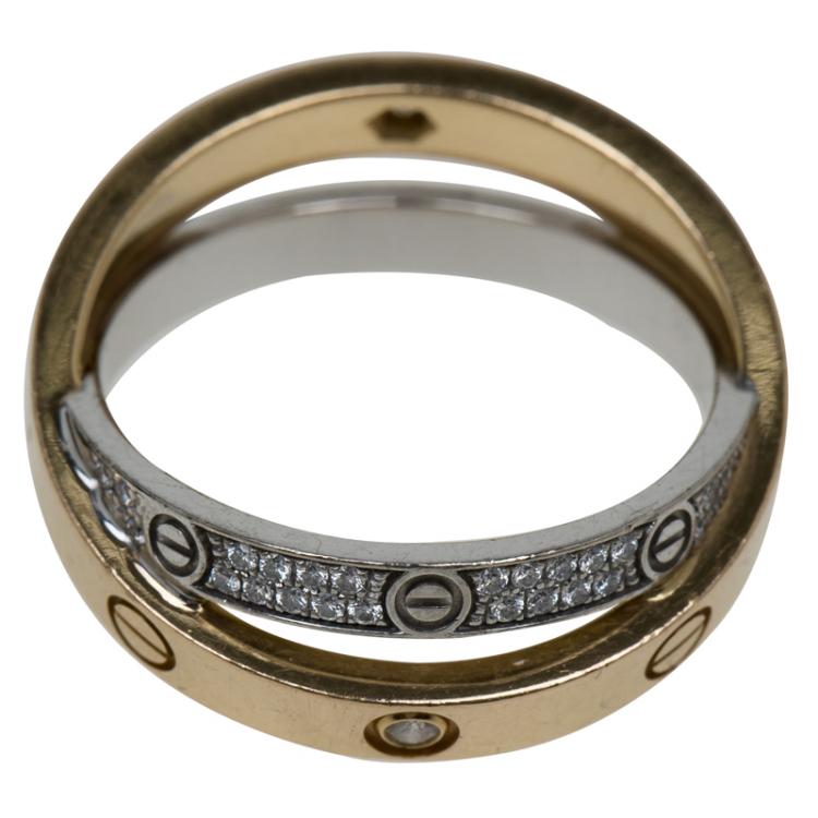 Pre Owned Cartier Love Diamond Paved White and Rose Gold Ring Size 52