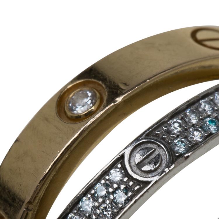 Pre Owned Cartier Love Diamond Paved White and Rose Gold Ring Size 52