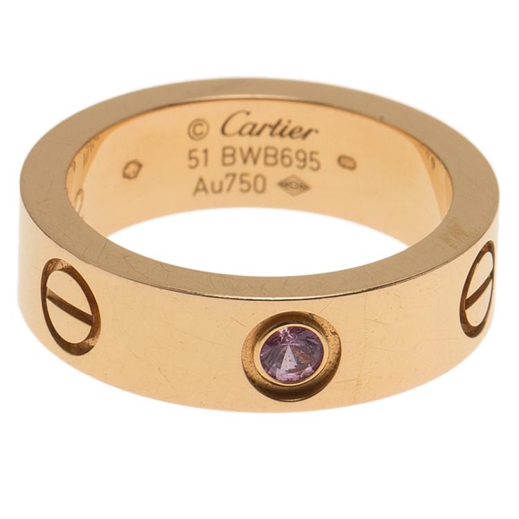 Pre Owned Cartier Love Sapphire Rose Gold Ring Size 52
