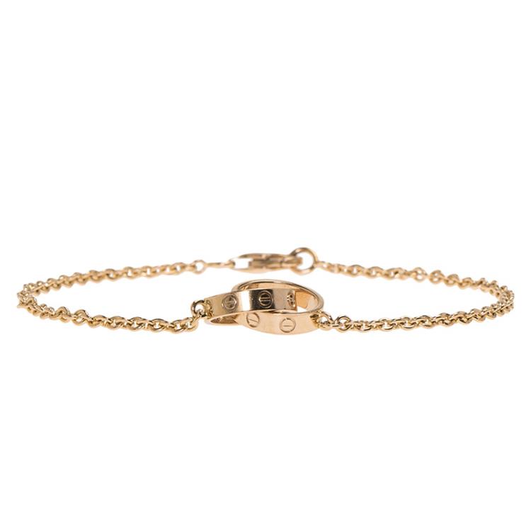 Pre Owned Cartier Love 2 Hoops Rose Gold Bracelet Size 17