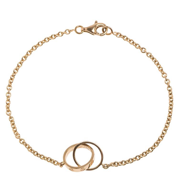 Pre Owned Cartier Love 2 Hoops Rose Gold Bracelet Size 17