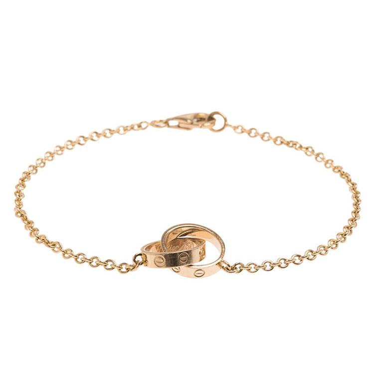 Pre Owned Cartier Love 2 Hoops Rose Gold Bracelet Size 17