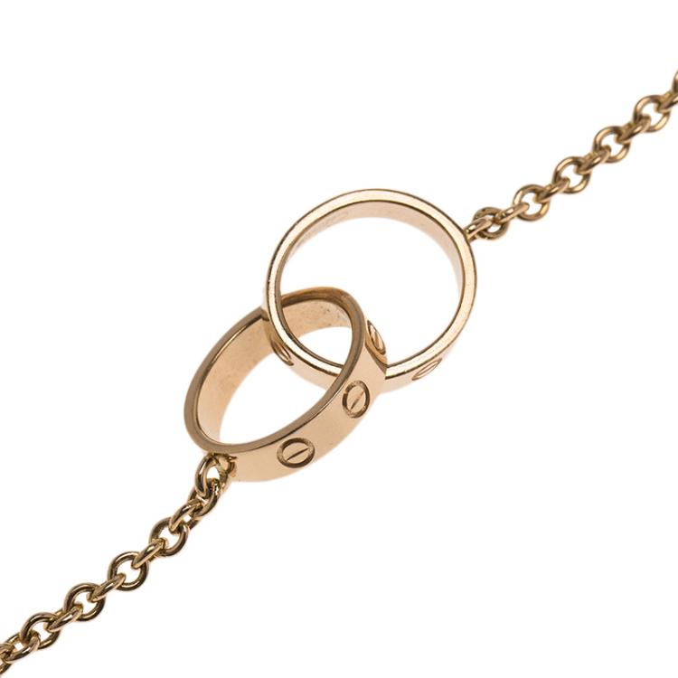 Pre Owned Cartier Love 2 Hoops Rose Gold Bracelet Size 17