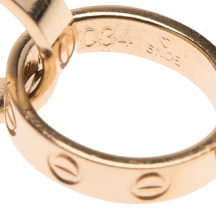Pre Owned Cartier Love 2 Hoops Rose Gold Bracelet Size 17